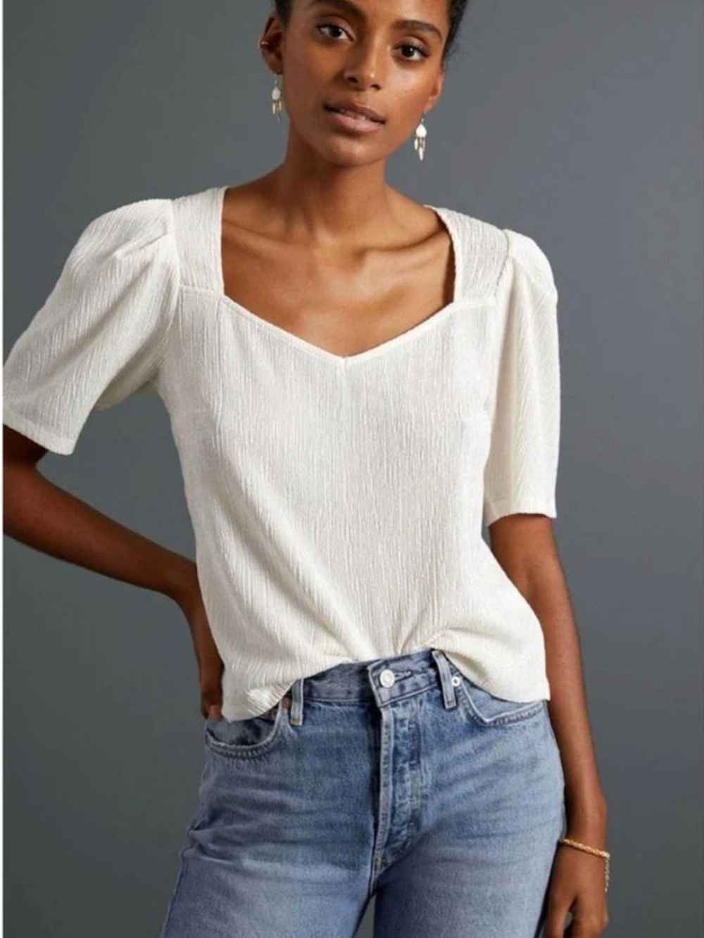 Sunday in Brooklyn Bow-Back Puff-Sleeved Top Size M